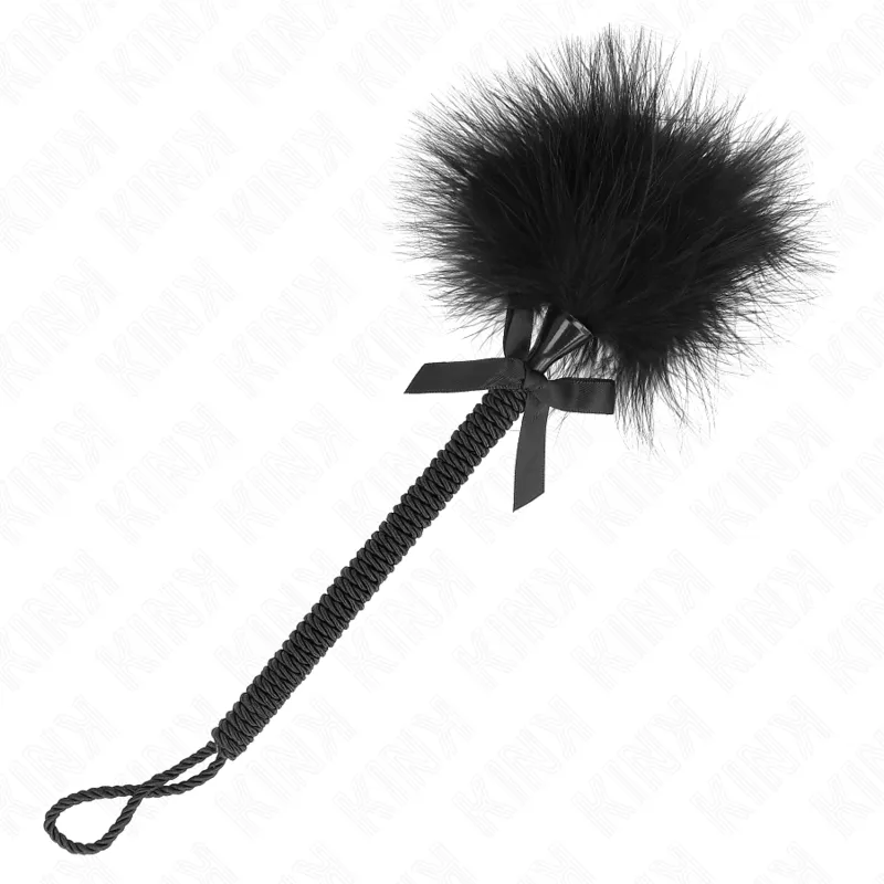 Baguette en corde de nylon avec plumes et nœud noir 25 cm - Kink