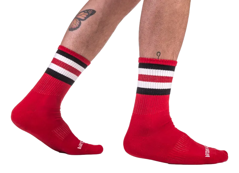 Chaussettes HALF SOCKS Stripes Rouge Noir Blanc