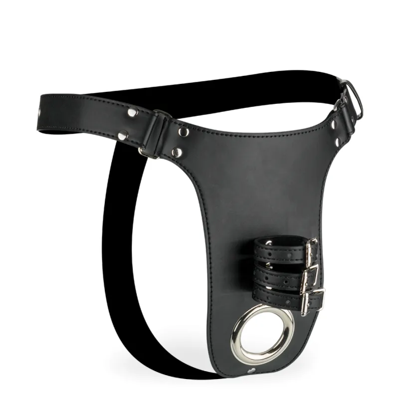 String cage de chasteté en similicuir Hold It