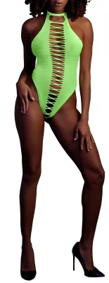 Body échancré ouvert à l'entrejambe avec dos nu Vert Fluo