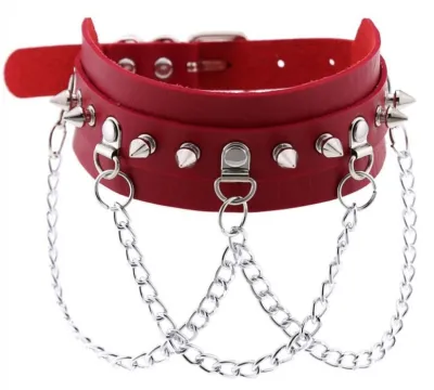 Collier à pointes PIKY Rouge-Argenté