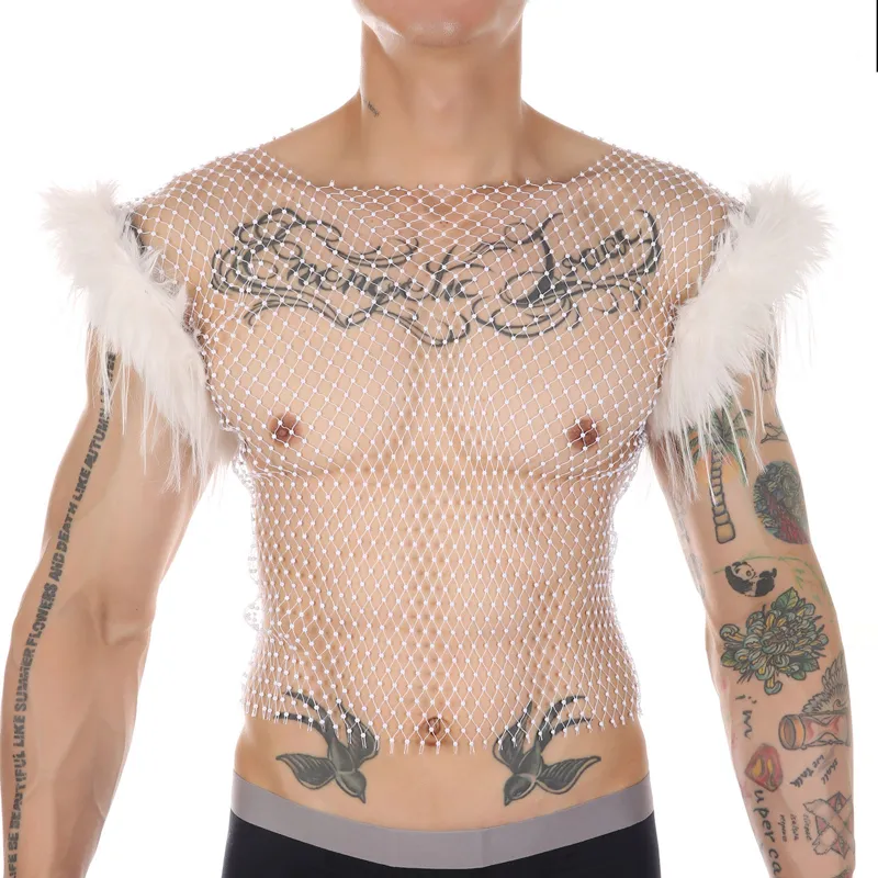 Débardeur Résille Perles et Plumes NIGHTFIZZ Blanc