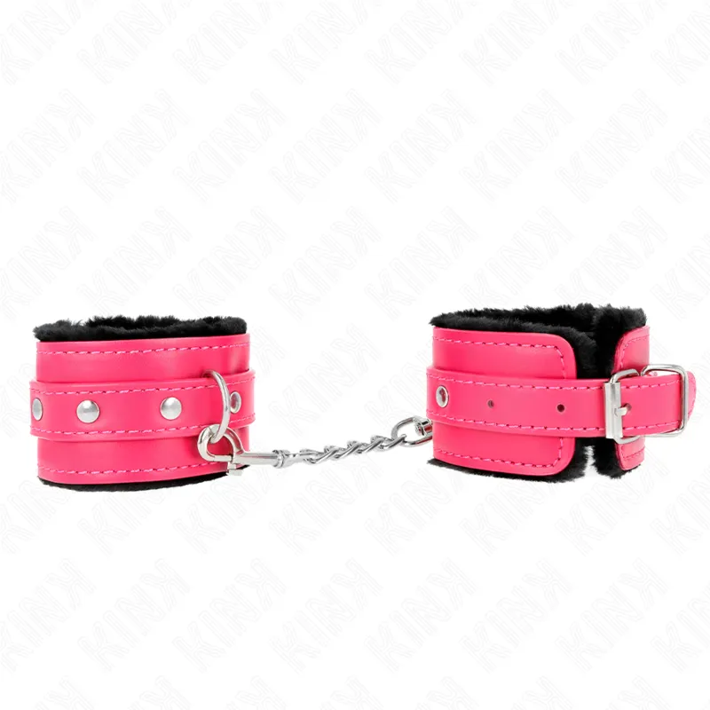 Menottes Poignets Fourrure Premium Noir Rose - KINK
