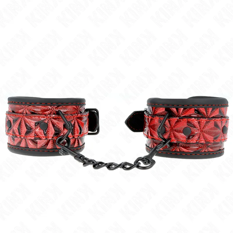 Menottes BDSM Motif Diamant Rouge Réglables 17-26cm - KINK