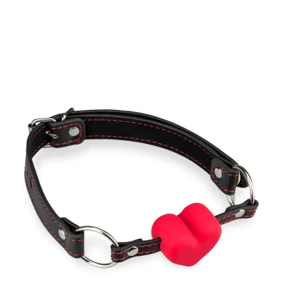 Gag-ball en similicuir avec cœur en silicone