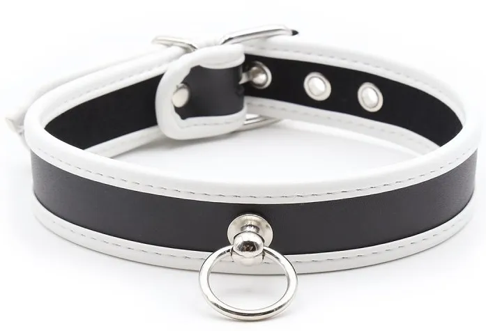 Collier O RING Simili Noir-Blanc