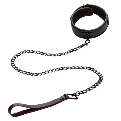 Collier et Laisse Nocturnal Cuir Réglable Noir - CalExotics