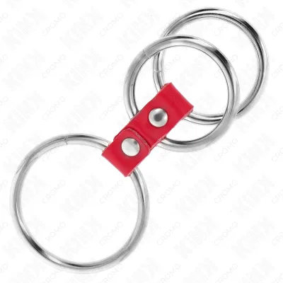 Anneau pénien triple métal 3,7-5 cm avec cuir rouge - Kink