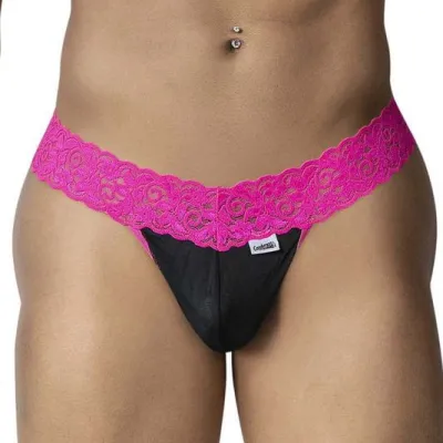 CandyMan String en dentelle BELTIS Noir-Rose