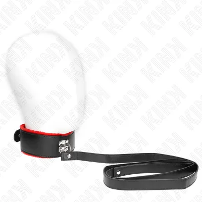 Collier BDSM avec Laisse 116cm Cuir Rouge Ajustable - KINK