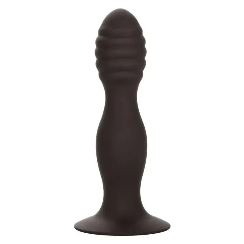 Plug Anal Nervuré Silicone Noir avec Ventouse - CalExotics