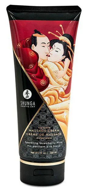 Crème de massage Comestible Vin Pétillant à la FRAISE - 200 ml
