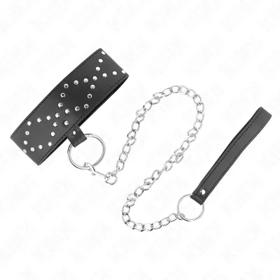 Collier BDSM avec Laisse Clous Argentés 65cm Réglable - KINK