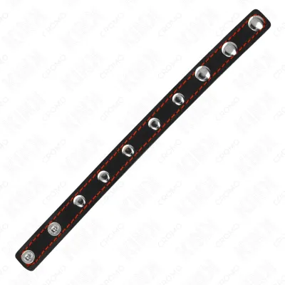 Anneau Pénien Cuir Fermeture Pression Doublure Rouge - KINK