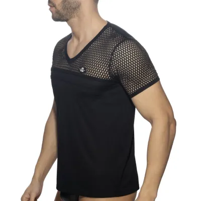 T-shirt MESH-STRIPED Noir
