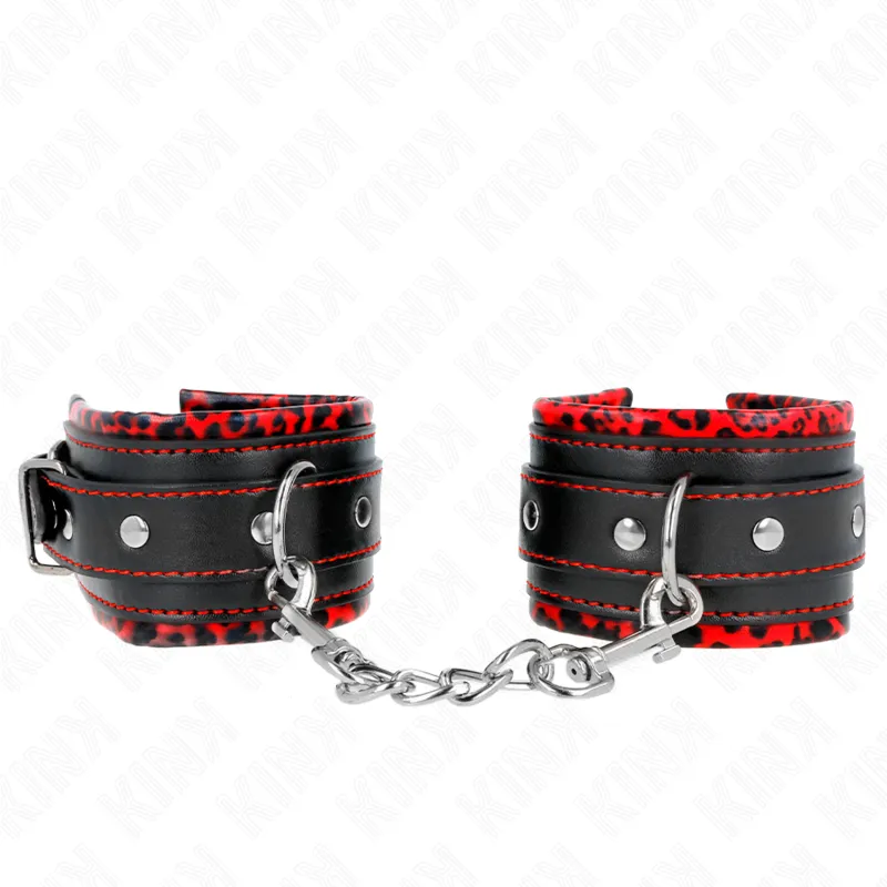 Manchettes BDSM Kink Doublées Fourrure Rouge/Noir - Kink