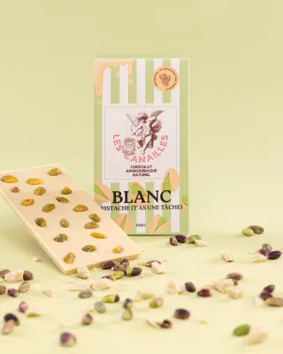 Les Canailles Tablette de Chocolat Aphrodisiaque BLANC Pistache 100g