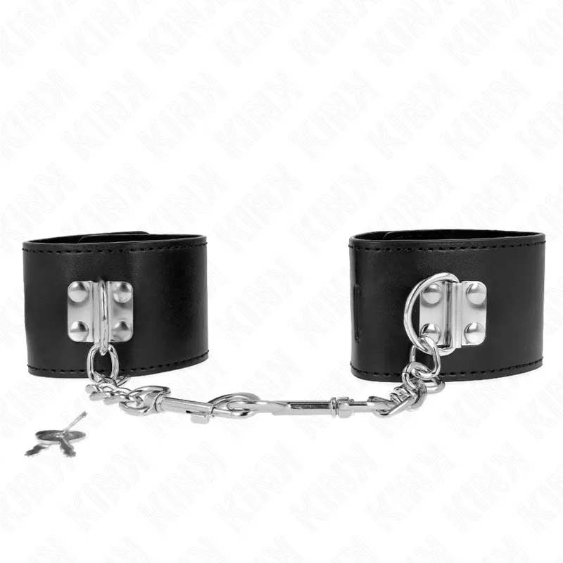 Menottes Cuir Appui-Poignets Cadenas Noir Ajustable - Kink