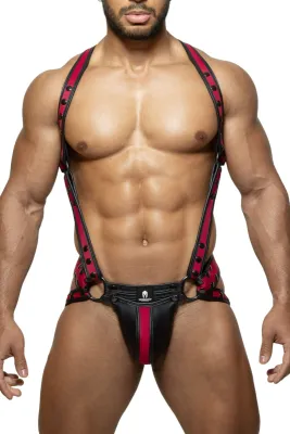 Sparta's Harness Ensemble Harnais Jockstrap TITANO Noir-Bordeaux