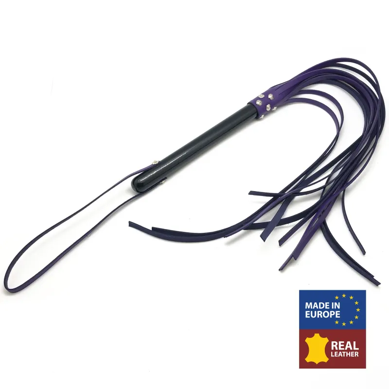 Martinet Long Lanières en cuir - Manche en bois 80cm Violet-Noir