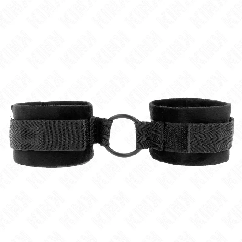 Manchettes BDSM Fourrure Débutant Noir Ajustable - Kink