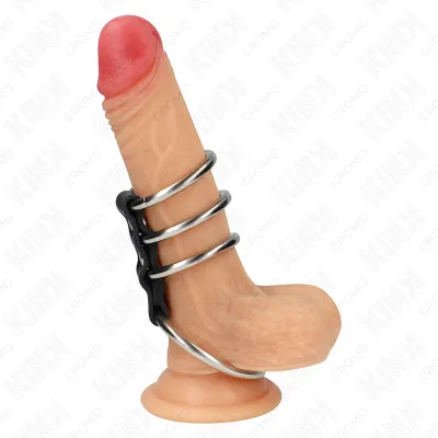 Anneaux Péniens Métal et Cuir Set de 4 KINK 3,7-5cm - KINK