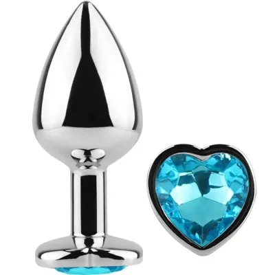 Plug anal cœur en métal bleu 7 cm - Secret Play