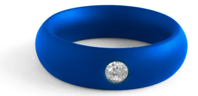 Anneau pénien en acier DONUT STRASS Bleu