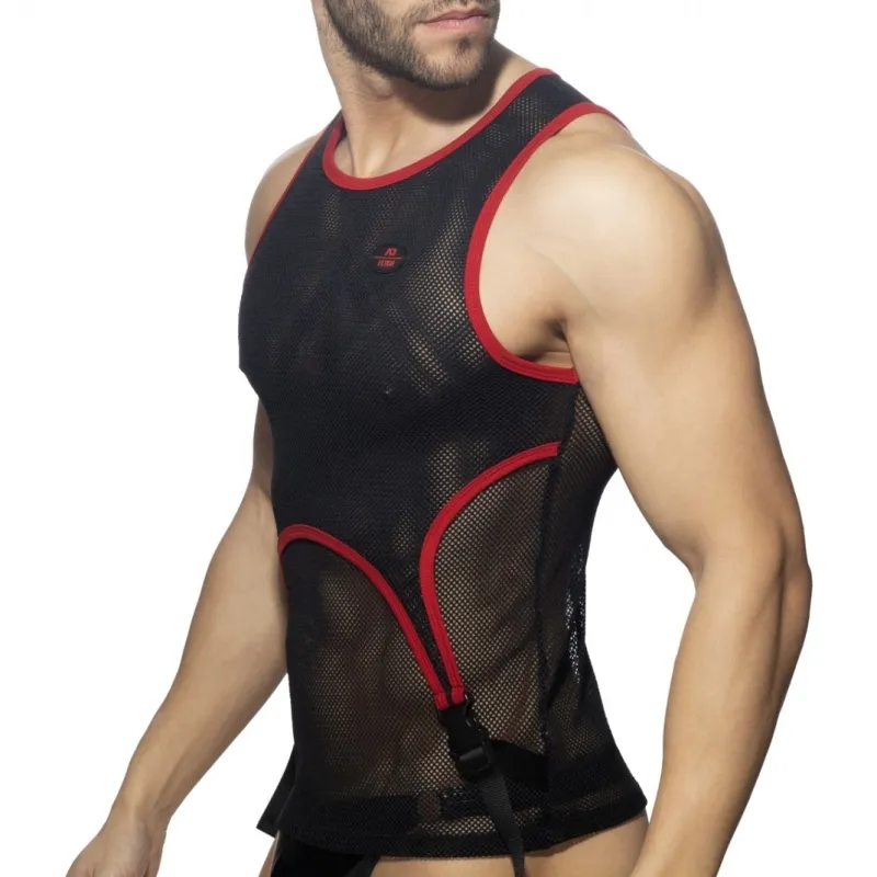 AD Fetish Débardeur MESH DOUBLE CLIP Noir-Rouge