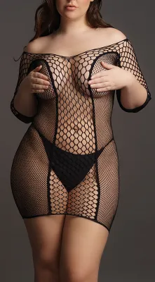 Le Désir Robe Grande Taille DUO NET SLEEVED - Noir