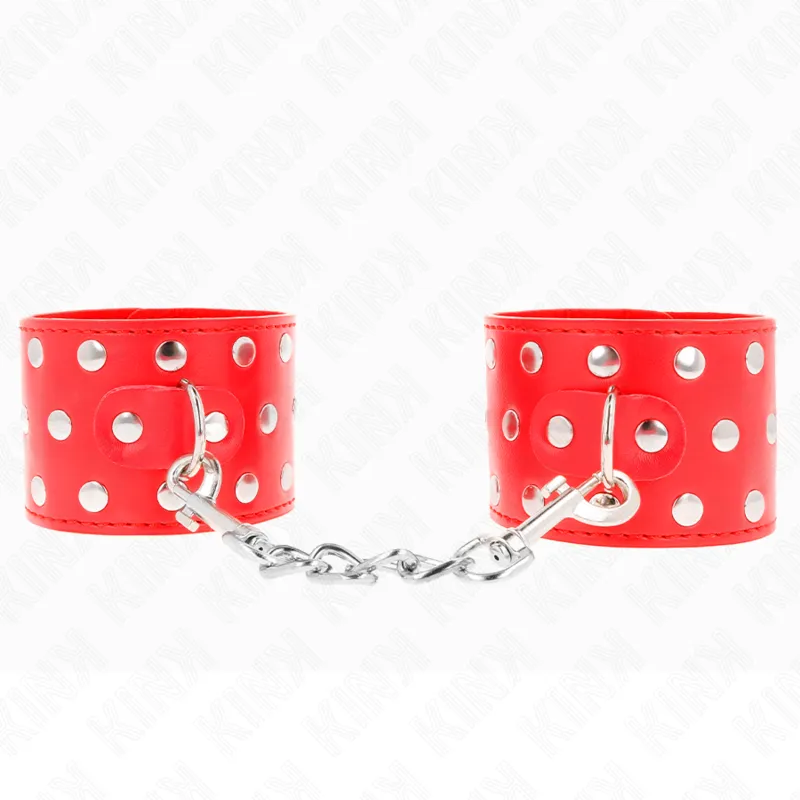 Menottes Poignets Rivets Rouge Ajustable 19-24cm - KINK
