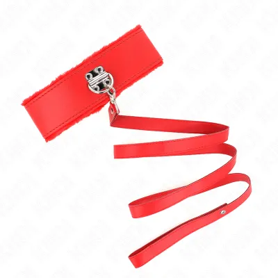 Collier avec Laisse 116cm Clous Argentés Rouge - Kink