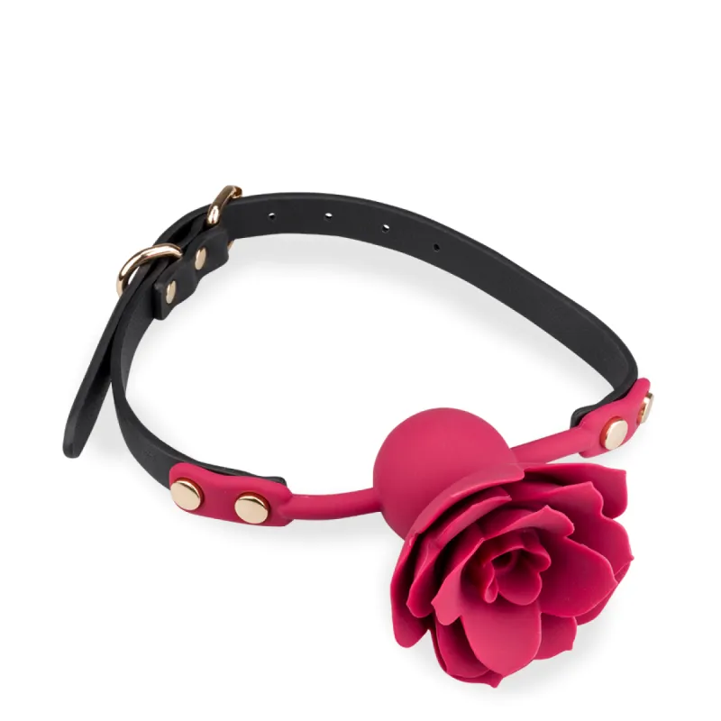 Gag ball en similicuir avec rose en silicone