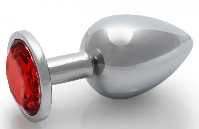 Plug Bijou anal ROUND GEM M 7 x 3.3 cm Argenté-Rouge