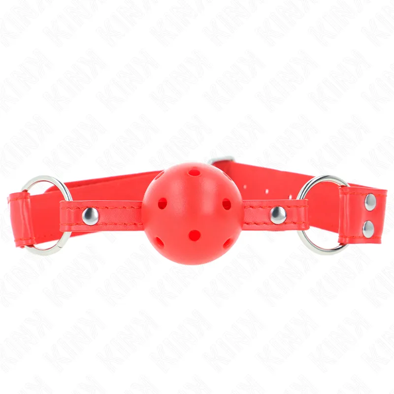 Bâillon à boule dur creux rouge 62 x 2 cm - Kink