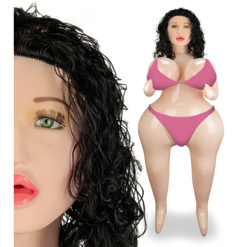 Poupée gonflable curvy brune curly tête 3D Malia