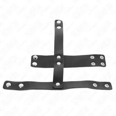 Anneau de cage à pénis en cuir avec séparateur de balles réglable - Kink