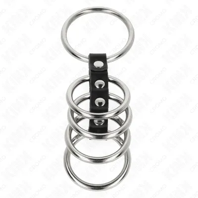 Anneaux Péniens Set 5 Anneaux Métal et Cuir 3,7-5cm - KINK