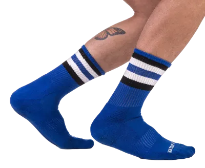 Chaussettes HALF SOCKS Stripes Bleu Noir Blanc