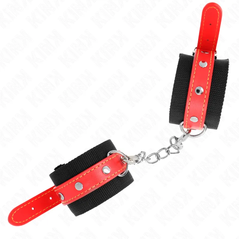 Menottes Nylon Poignets Réglables Noir Rouge - KINK