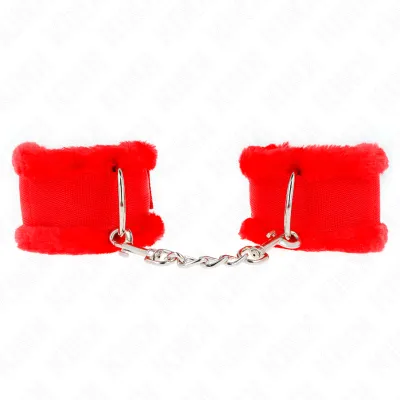 Menottes Appui-Poignets Doublés Fourrure Rouge Ajustable - KINK