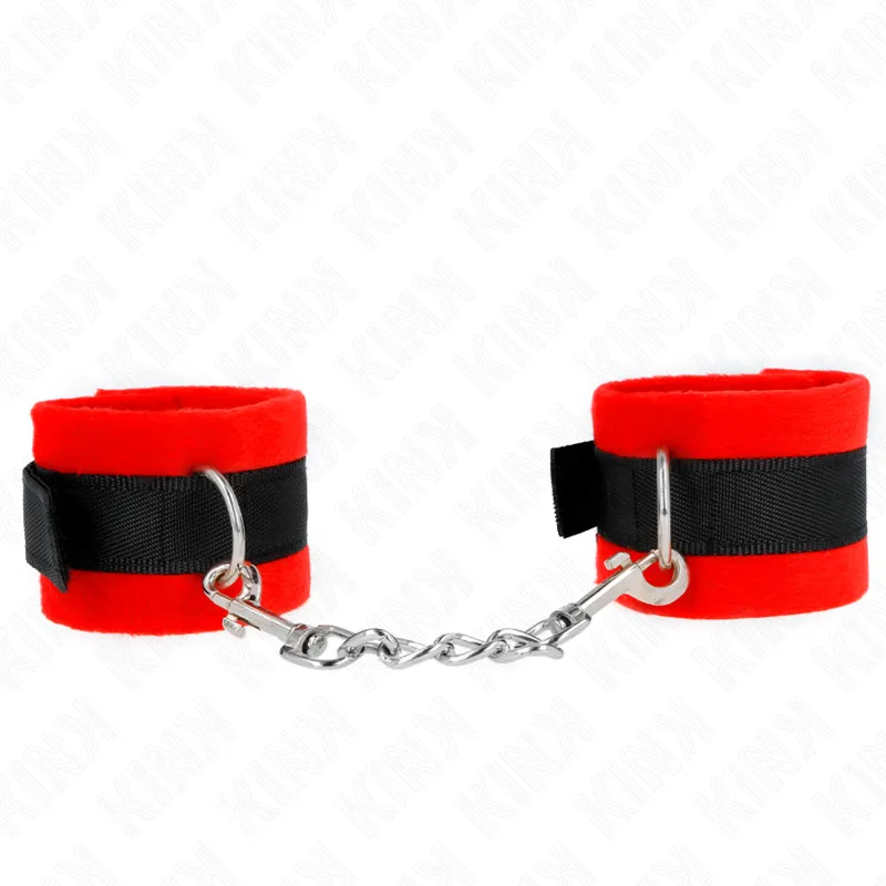 Manchettes BDSM Débutant en Fourrure Noir-Rouge - KINK