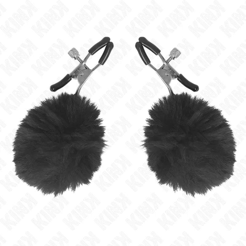 Pince à tétons avec pompons en fourrure noire - Kink