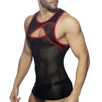 Débardeur CROSSED MESH Noir-Rouge
