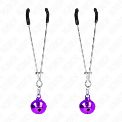 Pinces à tétons réglables avec clochette violette - Kink