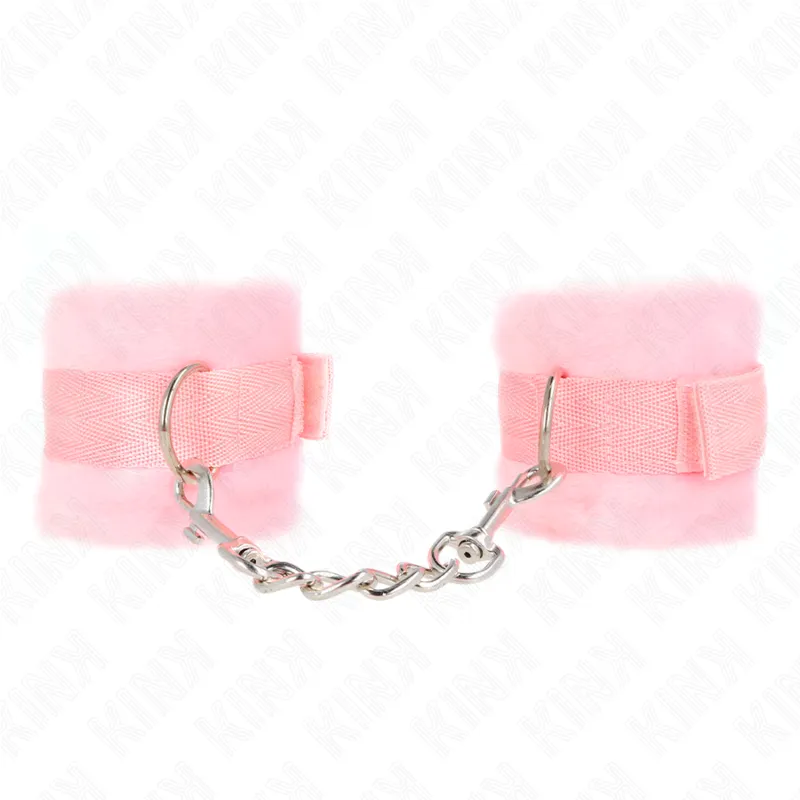 Manchettes BDSM Fourrure Rose Débutant 30cm - KINK