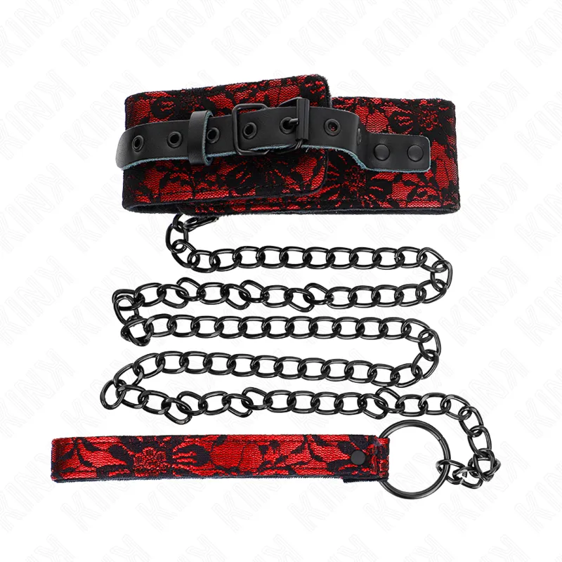 Collier BDSM Dentelle avec Laisse en Cuir Véritable - KINK