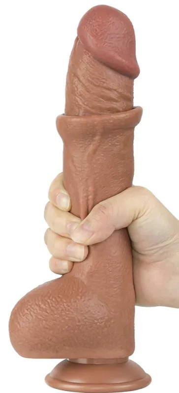 Gode Réaliste avec Bourses SLIDING SKIN 18 x 4.7cm Marron