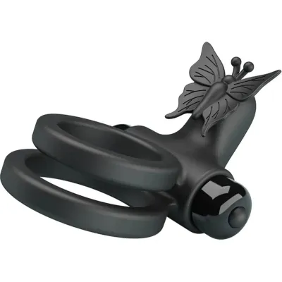 Anneau Pénien Vibrant Double Stimulateur Noir - Pretty Love