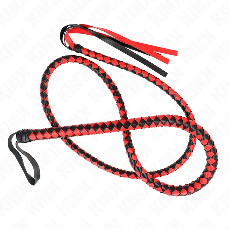 Fouet BullWhip BDSM rouge et noir 210 cm - Kink